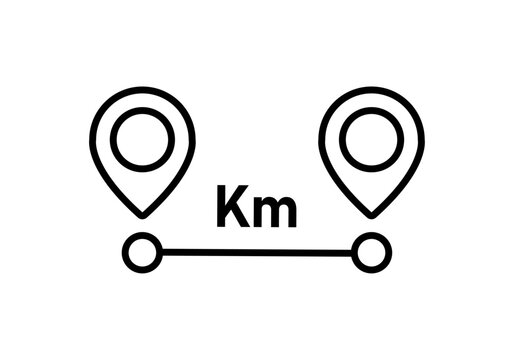 Icono de distancia en kil&oacute;metros entre dos puntos de ubicaci&oacute;n con trazo lineal negro