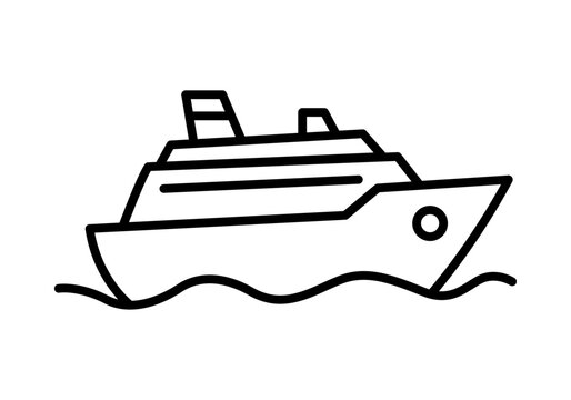 Icono de crucero navegando sobre las olas con trazo lineal negro