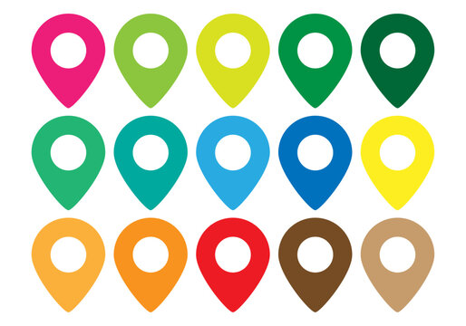 Variedad de marcadores de ubicaci&oacute;n en m&uacute;ltiples colores vibrantes