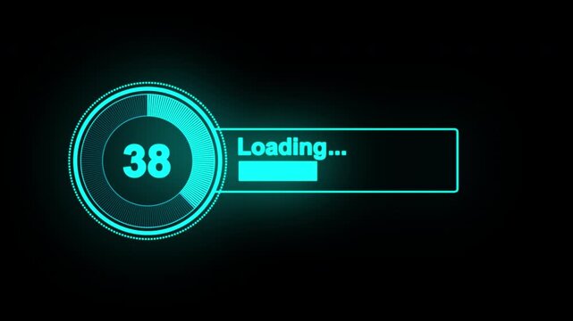 loading data with parameters and percentages.with neon blue interface.4k video 