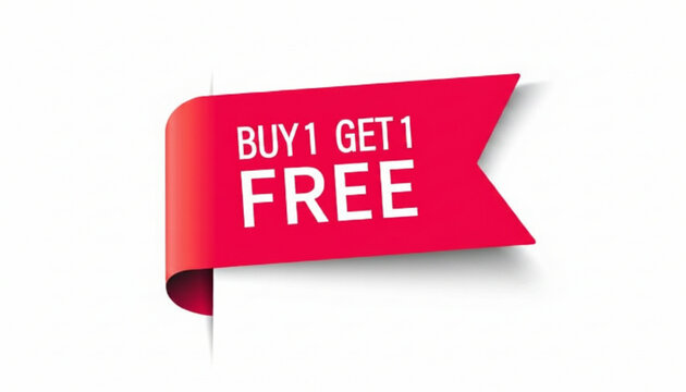 Buy One Get One Free Sale Banner &ndash; Red Promotional Ribbon Discount Tag