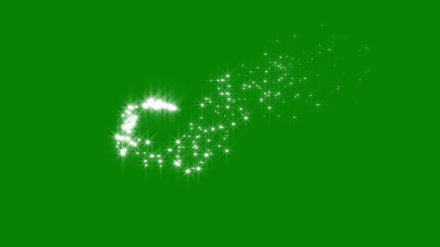 Glowing glitter star trail animation with twinkling magic star dust and fairy sparkle stars combined with shimmer particles, creates a dynamic star line path effect on green screen seamless loop in 4k