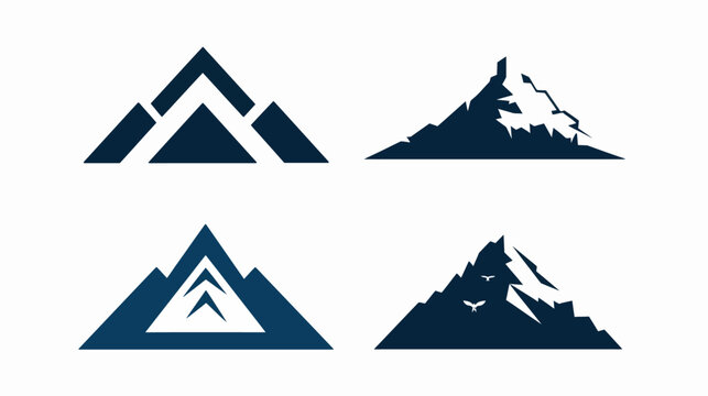 Four abstract mountain peak logos, in triangular dark blue, set against a white background