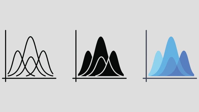 Statistics icon with bell curve and normal distribution. Data analysis and probability visualization for analytics dashboards, research reports, statistical comparison and performance indicators.