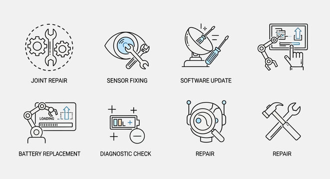 Collection of icons for repair and maintenance services.