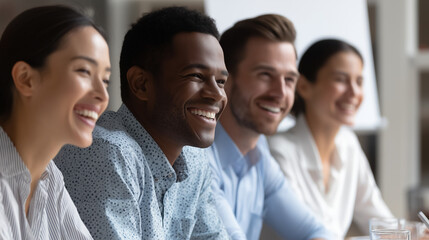 Obraz premium Smiling diverse group of young adults celebrating National Intern Day together