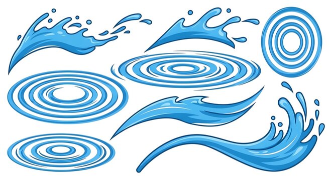 Blue water splashes and ripples vector illustration