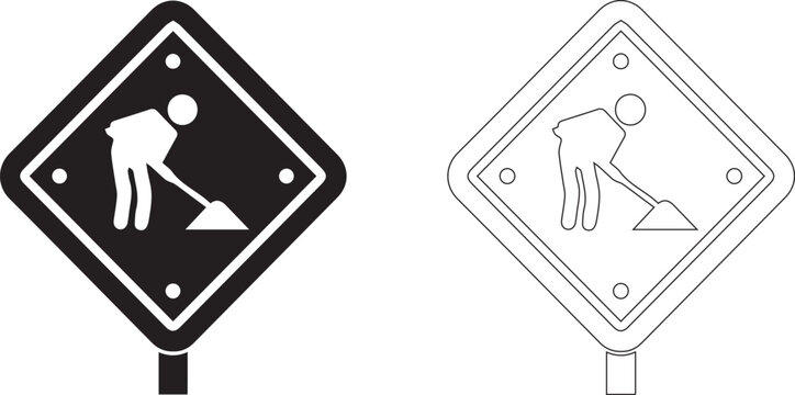 Road work ahead warning sign icon with man shoveling dirt vector 