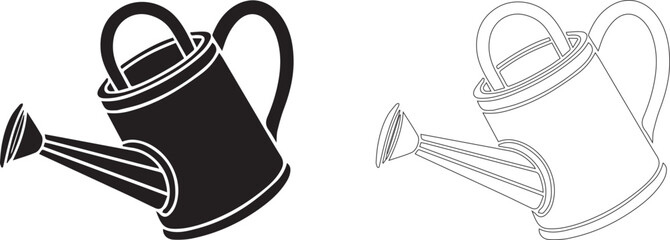 Watering can or watering pot icon set, black and white outline or silhouette, for gardening or agriculture, Isolated, png isolated on White Background vector © malaika