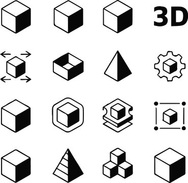 3d symbols set isometric cube perspective depth modeling interface