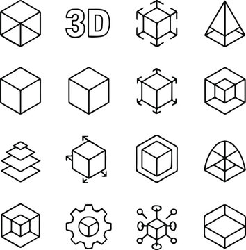 3d ui icons pack cube outline solid pyramid extrusion rotation
