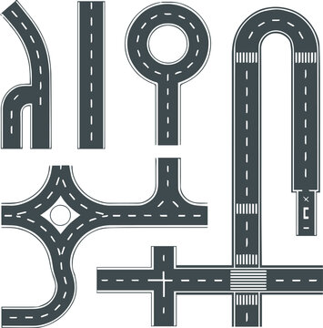road traffic symbols collection curved lanes cross intersection layout pack