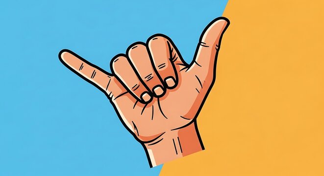 Hand making shaka sign against colorful gradient background