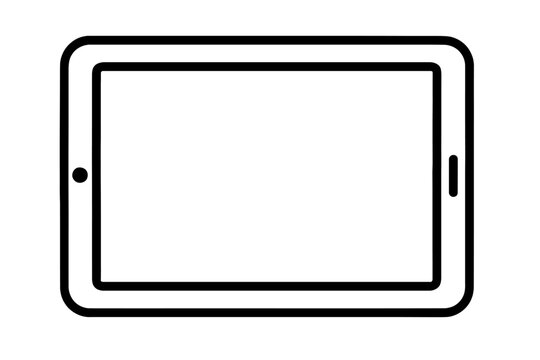 Landscape Tablet Vector Illustration - Wide-Screen Digital Device Character for Video Platforms, Presentation Graphics, and Mobile Gaming. Modern Black and White Line Art.