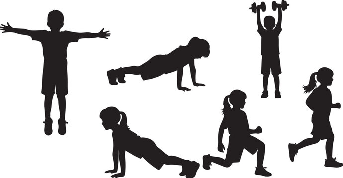 Fitness, exercise, workout, silhouette icons, black, vector graphics