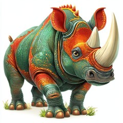 Obraz premium A cheerful rhinoceros artwork featuring clean lines and a minimal layout, ideal for early education materials.