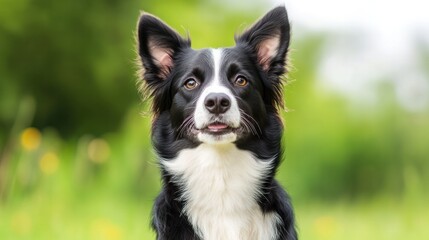 Obraz premium Border Collie Portrait: A close-up shot of a handsome Border Collie with its distinctive black and white coat, showcasing the breed's intelligent gaze.