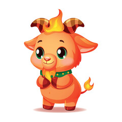Fototapeta premium Cute Fire Goat Character Сalm Stands Half-Sideways, Chinese Zodiac New Year Symbol