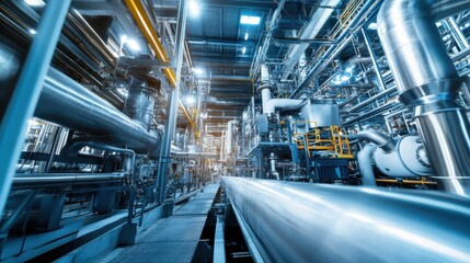 Obraz premium Intricate Industrial Power Generation Facility with Advanced Machinery and Extensive Piping Systems in a Modern Technical Setting