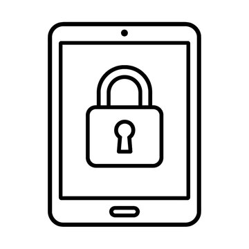 Locked Tablet Vector Illustration - Digital Security Character for Cybersecurity Apps, Parental Controls, and Privacy Branding. Modern Black and White Line Art.