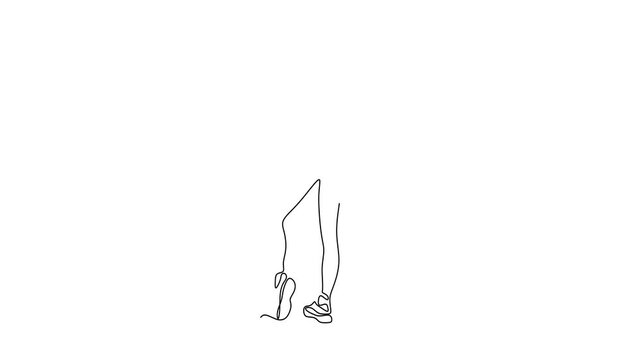 Animated self drawing of continuous line draw of Female pose outline silhouette, model, figure    . Full length one line animation. 4K	