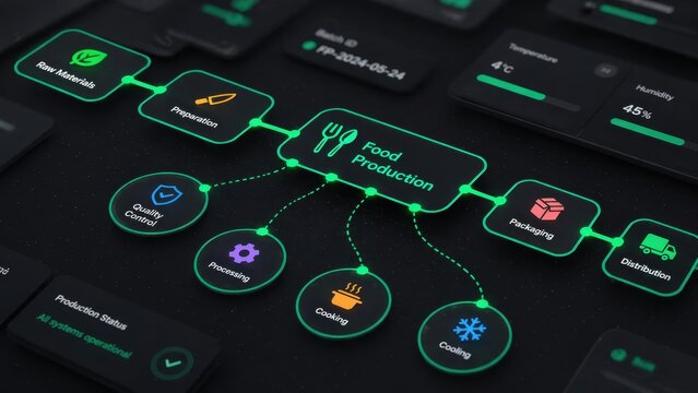 Digital Food Production Workflow Diagram Interface