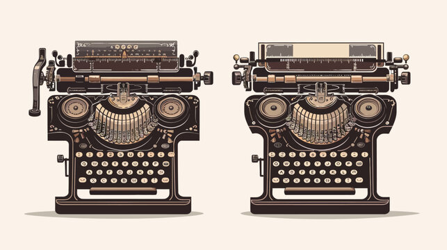 Two vintage typewriters are shown in a symmetrical arrangement, rendered in retro style