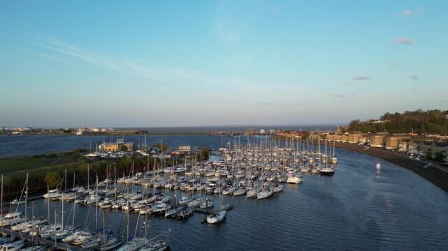 4K Aerial Drone Shot of Penarth Marina Flying Along the River Ely, Cardiff, Wales 3/3