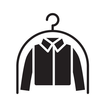 Solid vector illustration of a shirt or suit protected in a garment cover bag for dry cleaning.