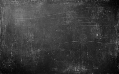 Obraz premium Empty Black Chalkboard Texture with Scratches and Chalk Dust. Vector Design