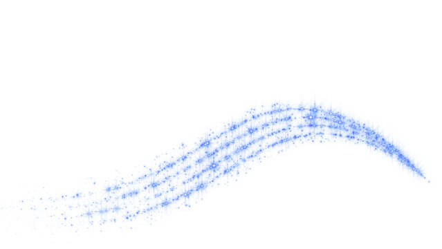 blue stars and dust light trail on transparent background animation, png shiny and glowing glitter sparks, Christmas and new year design element