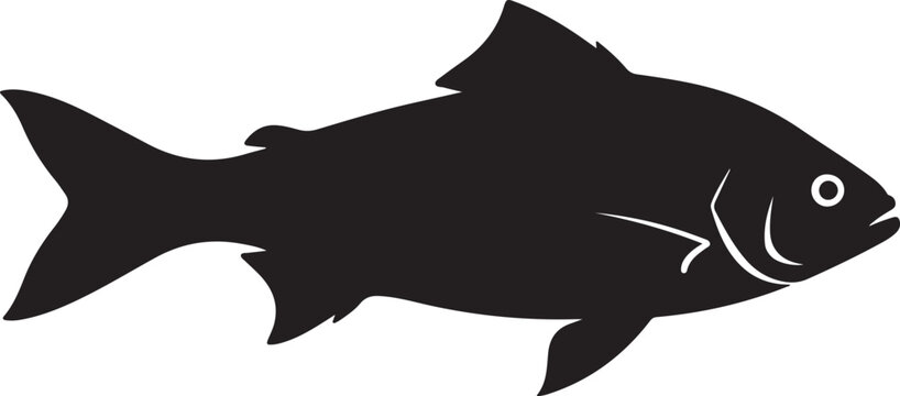Black fish icon, fish silhouette, seafood symbol, vector illustration