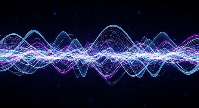 Vibrant digital waveform light pattern animation.