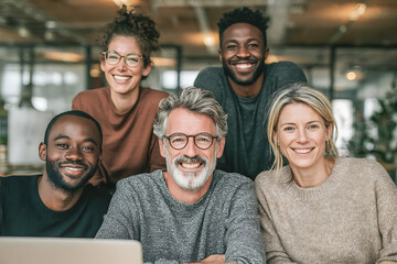 Obraz premium A diverse group of five people smiling and posing together.