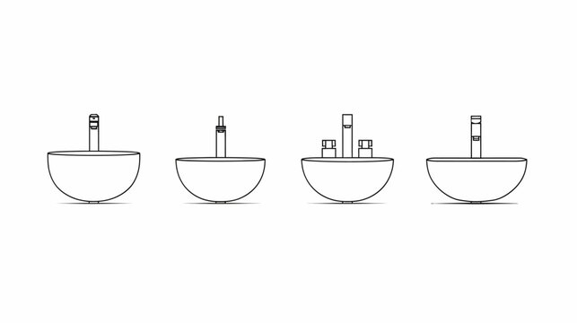 Black and white line drawing of four different types of bathroom sinks