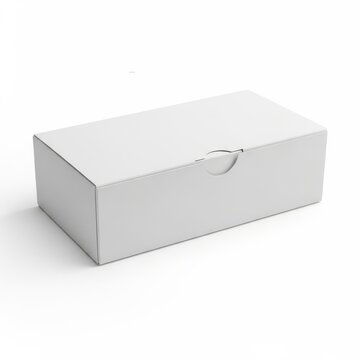 A white rectangular cardboard box with a handle on the front side.