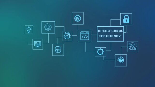 Modern business infographic for operational efficiency featuring cogwheels and automated icons representing optimized industrial and digital workflows.