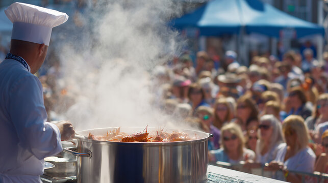 Chef prepares lobster dish at Maine Lobster Festival outdoor event