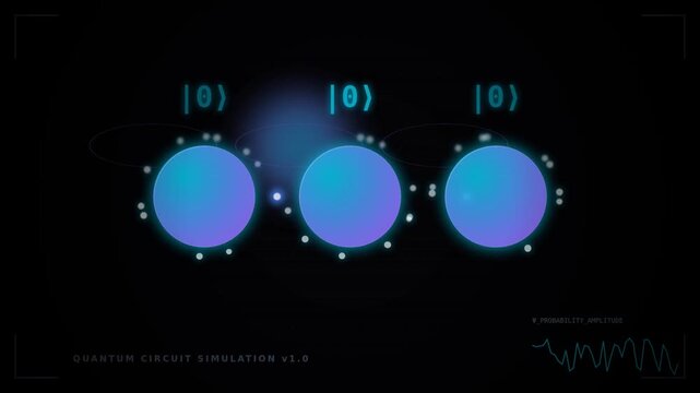 A digital representation of a quantum circuit simulation, illustrating qubits and their states