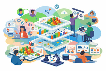 Obraz premium Digital Information Economy and Data Analytics Hub Illustration