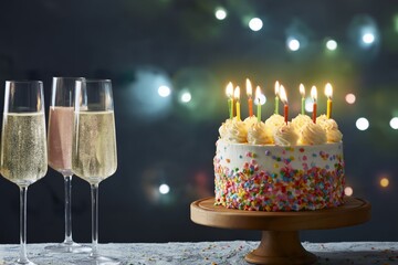 Fototapeta premium Celebration With Sparkling Drinks and Colorful Cake at a Festive Event