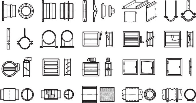 A collection of industrial components, expertly illustrated in crisp line art, showcasing essential elements.