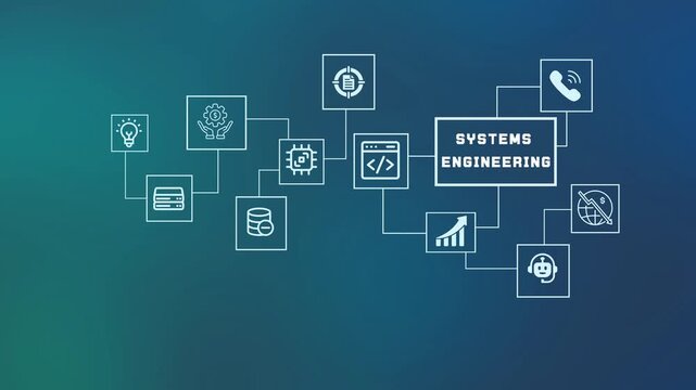  Advanced systems engineering and industrial automation concept with technical circuit layout and infrastructure design icons.