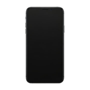 Black smartphone with minimalist design and rounded corners isolated on transparent background
