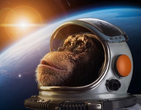 Curious Monkey Astronaut Exploring Space with Earth in View.