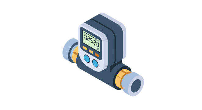 Isometric Smart Digital Water Meter Illustration for Utility Monitoring and Flow Management