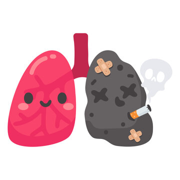 Friendly Cartoon Lungs Illustrating Health Impact of Smoking on Airway Function