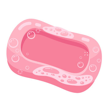 Vibrant pink soap bar with bubbles vector illustration