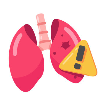 Illustration of Human Lungs with Warning Sign Representing Health Awareness and Risks