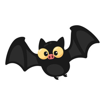 Cute Cartoon Bat Character with Big Eyes and Pink Snout Flying in the Air